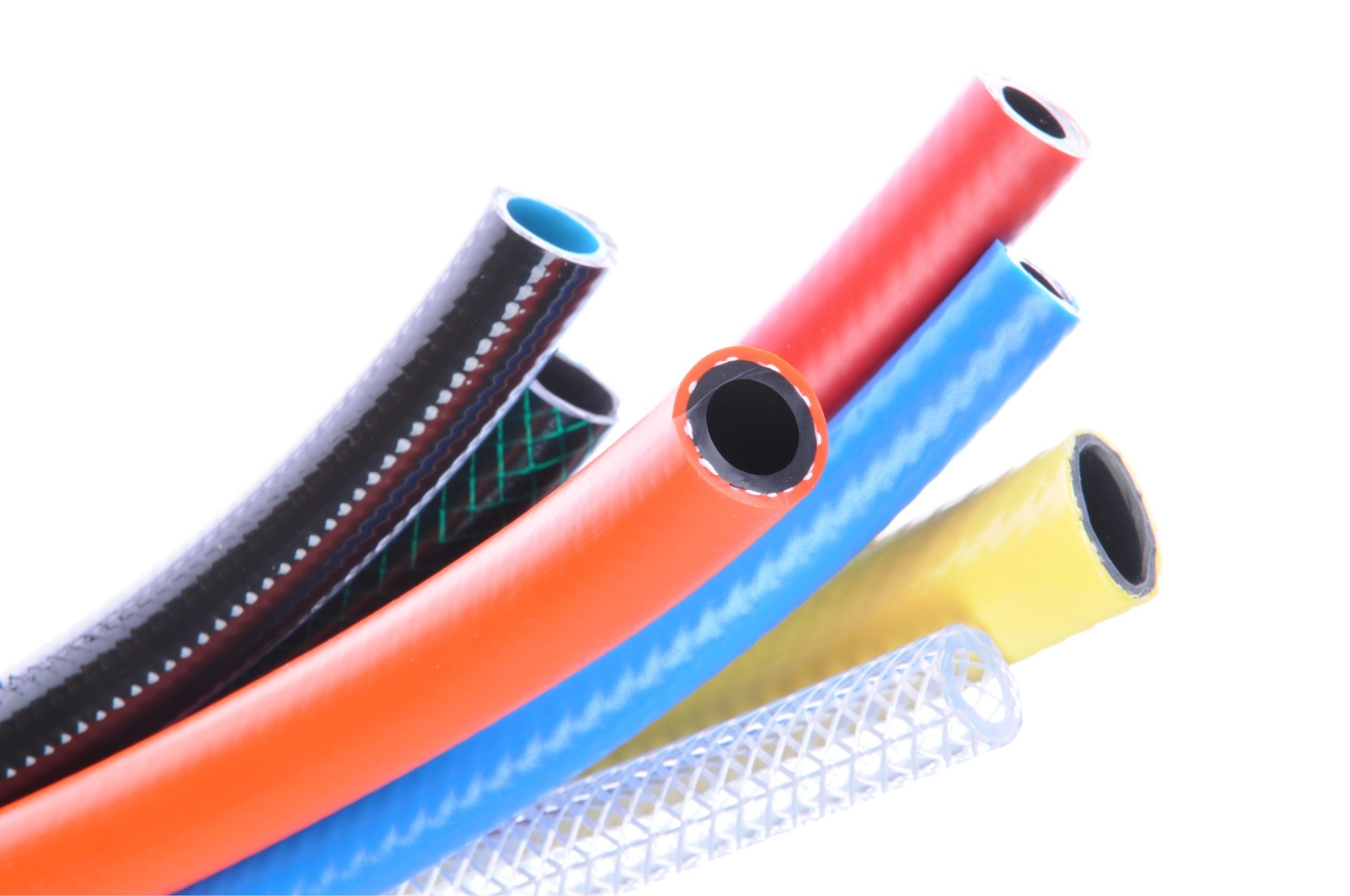 Assortment of flexible industrial rubber and PVC hoses for pneumatic and fluid transfer by Nova Beltech