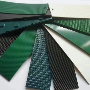 Fan sample swatches of PVC and PU conveyor belt surface patterns and textures by Nova Beltech